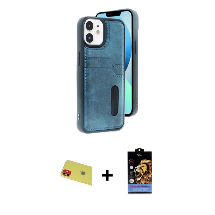 MARSİLYAN™- iPhone 11 Kılıf Yörünge Işık Serisi - Siyah Buffer Hayalet Cam Ekran Koruyucu + Rainbow Kamera Lens Koruma Cam - KI