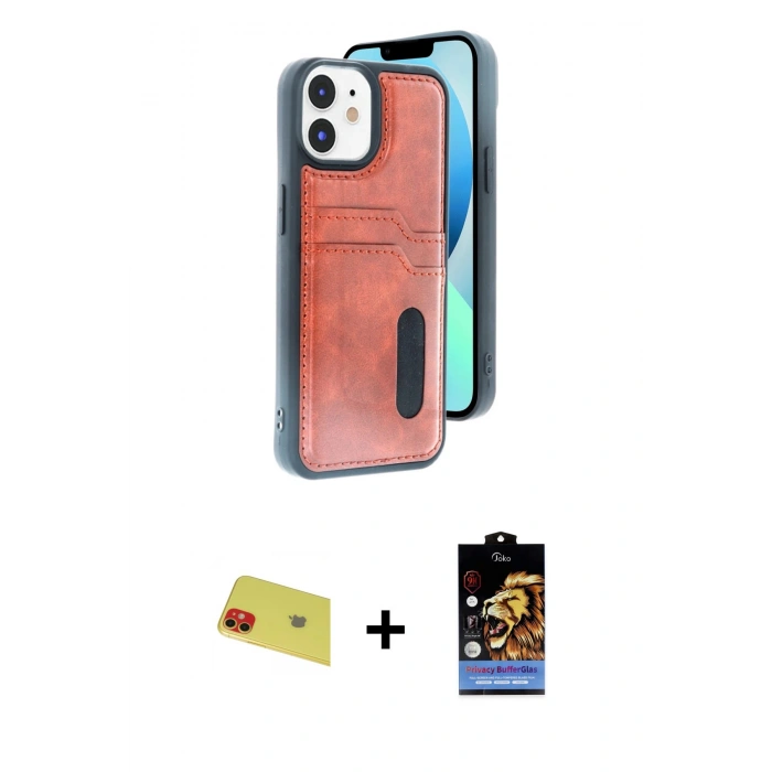 MARSİLYAN™- iPhone 11 Kılıf Yörünge Işık Serisi - Siyah Buffer Hayalet Cam Ekran Koruyucu + Rainbow Kamera Lens Koruma Cam - KI