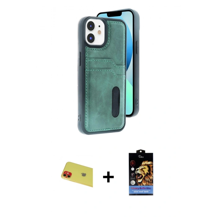 MARSİLYAN™- iPhone 11 Kılıf Yörünge Işık Serisi - Siyah Buffer Hayalet Cam Ekran Koruyucu + Rainbow Kamera Lens Koruma Cam - KI