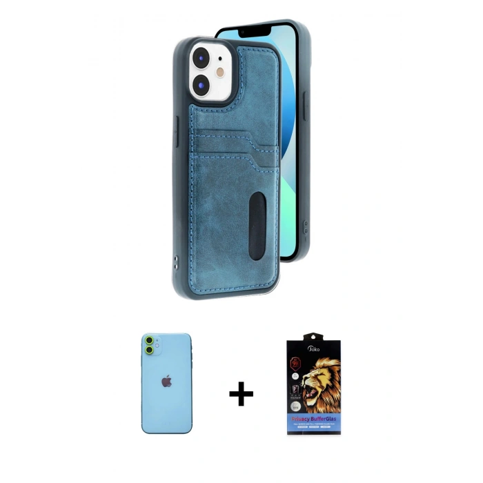 MARSİLYAN™- iPhone 11 Kılıf Yörünge Işık Serisi - Siyah Buffer Hayalet Cam Ekran Koruyucu + Neon Fosforlu Kamera Lens - YL