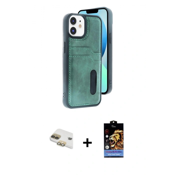 MARSİLYAN™- iPhone 11 Kılıf Yörünge Işık Serisi - Siyah Buffer Hayalet Cam Ekran Koruyucu + Pers Alüminyum Kamera Lens - GD
