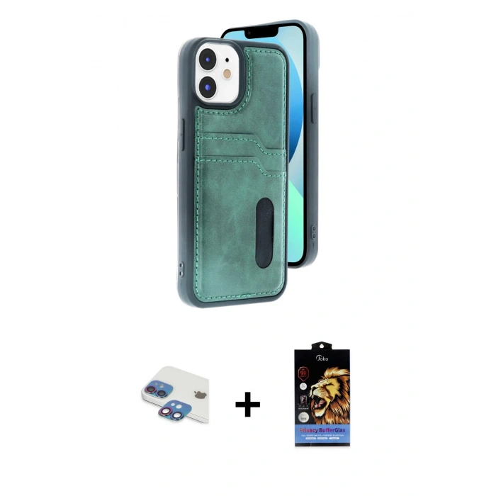 MARSİLYAN™- iPhone 11 Kılıf Yörünge Işık Serisi - Siyah Buffer Hayalet Cam Ekran Koruyucu + Pers Alüminyum Kamera Lens - GI