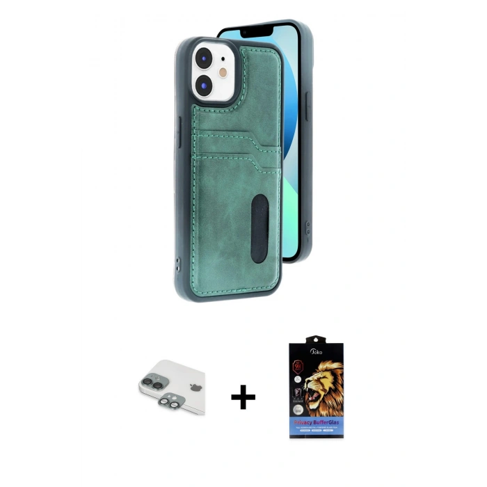 MARSİLYAN™- iPhone 11 Kılıf Yörünge Işık Serisi - Siyah Buffer Hayalet Cam Ekran Koruyucu + Pers Alüminyum Kamera Lens - YL