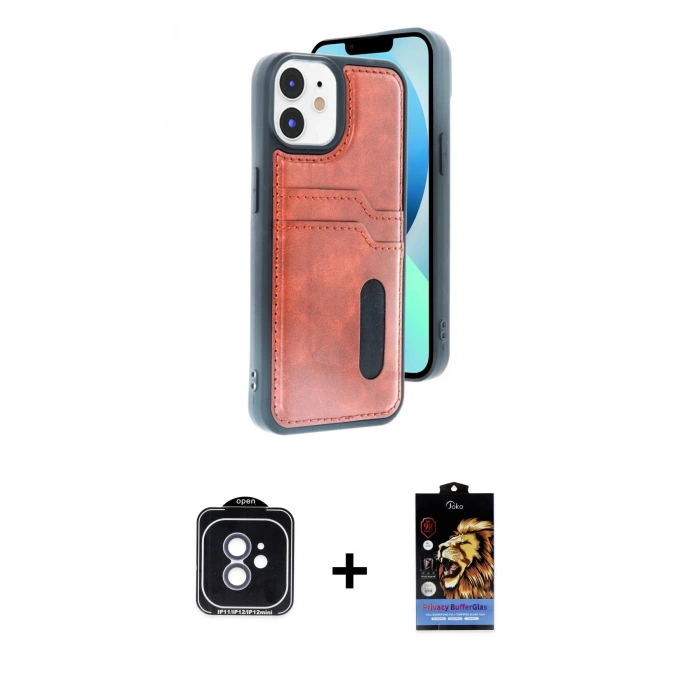 MARSİLYAN™- iPhone 11 Kılıf Yörünge Işık Serisi - Siyah Buffer Hayalet Cam Ekran Koruyucu + PVD Metal Kamera Lens - MI