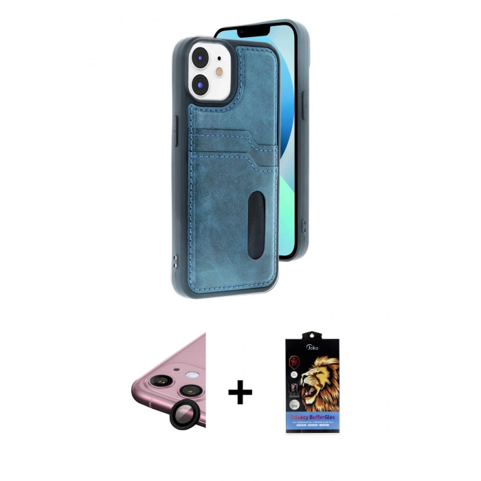 MARSİLYAN™- iPhone 11 Kılıf Yörünge Işık Serisi - Siyah Buffer Hayalet Cam Ekran Koruyucu + Raze Metal Kamera Lens - SH