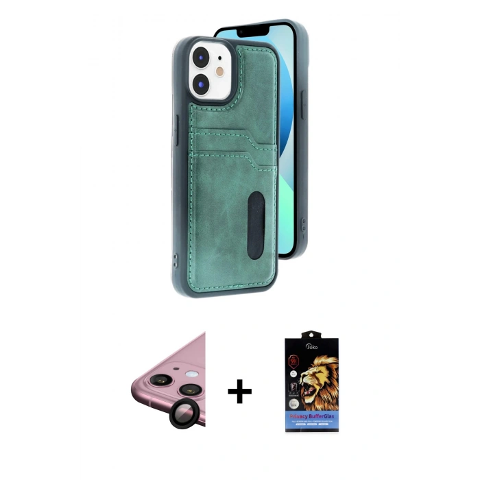 MARSİLYAN™- iPhone 11 Kılıf Yörünge Işık Serisi - Siyah Buffer Hayalet Cam Ekran Koruyucu + Raze Metal Kamera Lens - SH