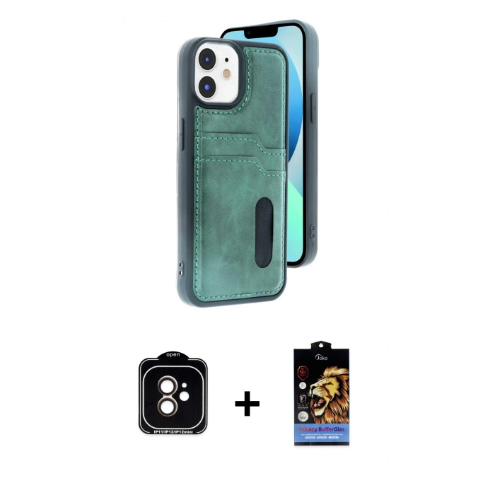 MARSİLYAN™- iPhone 11 Kılıf Yörünge Işık Serisi - Siyah Buffer Hayalet Cam Ekran Koruyucu + Turuncu PVD Metal Kamera Lens