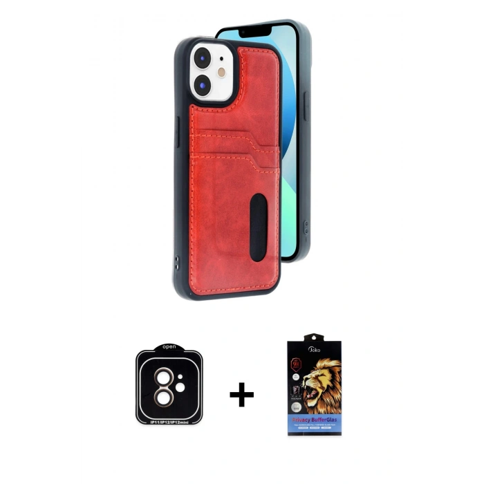 MARSİLYAN™- iPhone 11 Kılıf Yörünge Işık Serisi - Siyah Buffer Hayalet Cam Ekran Koruyucu + Turuncu PVD Metal Kamera Lens