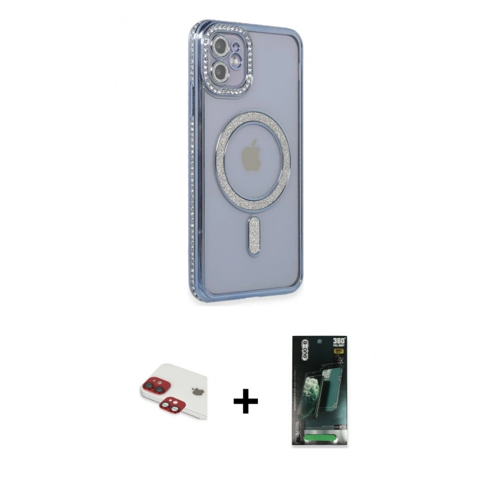 MARSİLYAN™- iPhone 11 Kılıf Zirve Doku Prime - Şeffaf 360 Full Body Arka Koruyucu + Pers Alüminyum Kamera Lens - KI