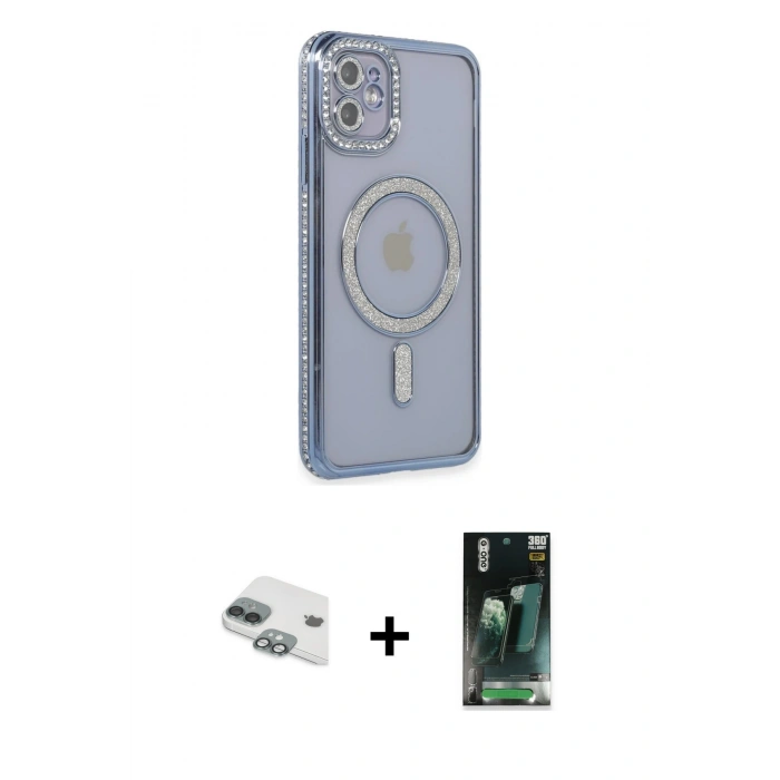 MARSİLYAN™- iPhone 11 Kılıf Zirve Doku Prime - Şeffaf 360 Full Body Arka Koruyucu + Pers Alüminyum Kamera Lens - YL