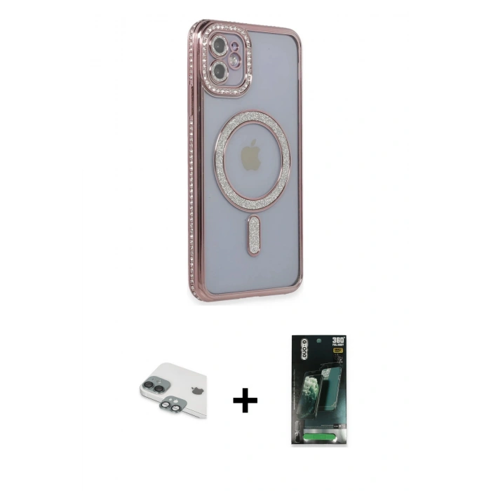 MARSİLYAN™- iPhone 11 Kılıf Zirve Doku Prime - Şeffaf 360 Full Body Arka Koruyucu + Pers Alüminyum Kamera Lens - YL
