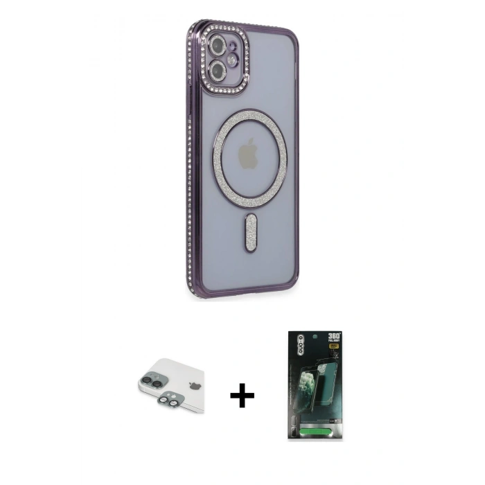 MARSİLYAN™- iPhone 11 Kılıf Zirve Doku Prime - Şeffaf 360 Full Body Arka Koruyucu + Pers Alüminyum Kamera Lens - YL