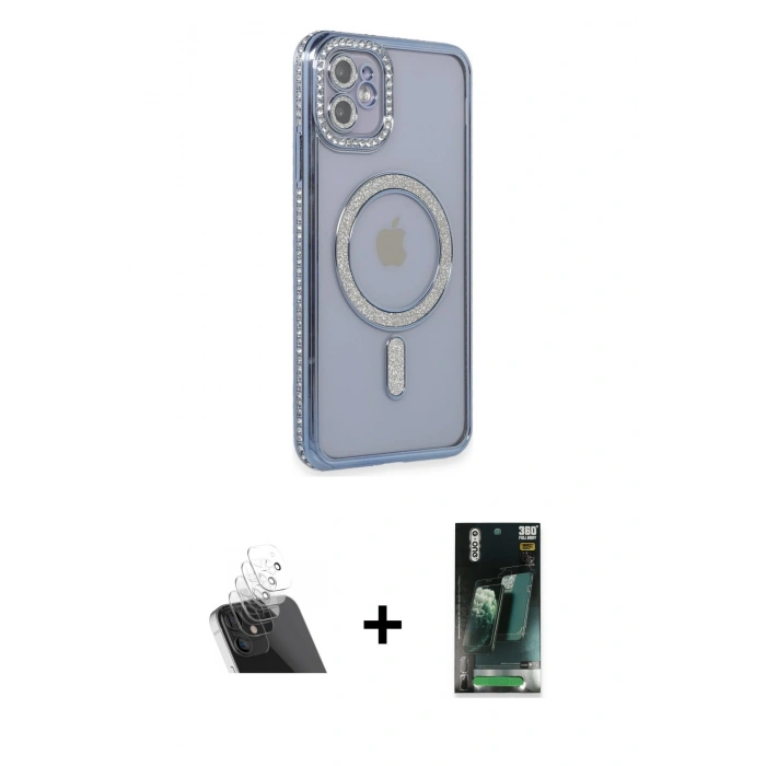 MARSİLYAN™- iPhone 11 Kılıf Zirve Doku Prime - Şeffaf 360 Full Body Arka Koruyucu + Kamera Lens Koruma Cam - SF