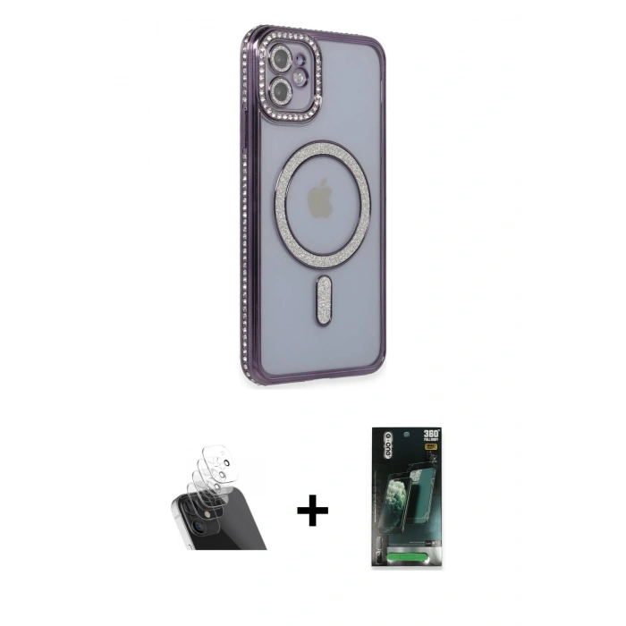 MARSİLYAN™- iPhone 11 Kılıf Zirve Doku Prime - Şeffaf 360 Full Body Arka Koruyucu + Kamera Lens Koruma Cam - SF
