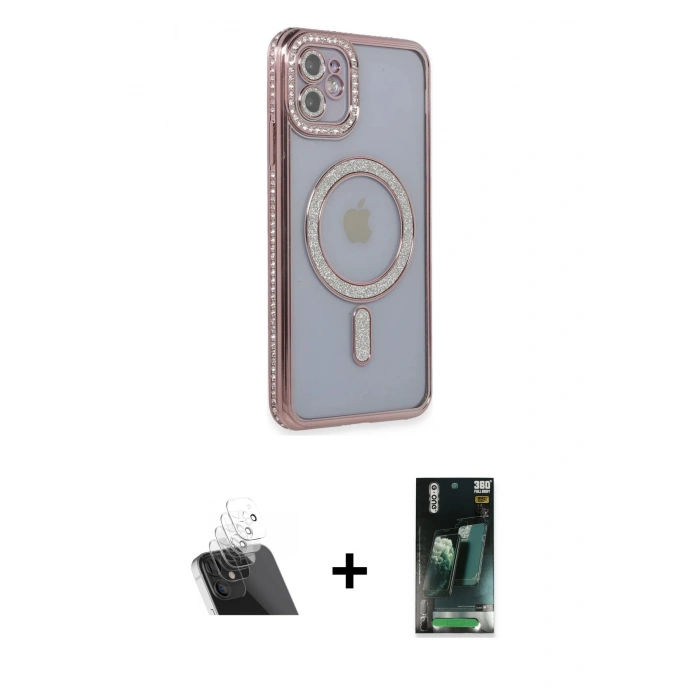 MARSİLYAN™- iPhone 11 Kılıf Zirve Doku Prime - Şeffaf 360 Full Body Arka Koruyucu + Kamera Lens Koruma Cam - SF
