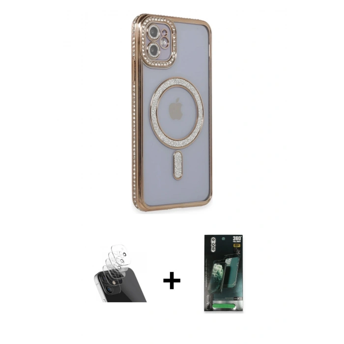 MARSİLYAN™- iPhone 11 Kılıf Zirve Doku Prime - Şeffaf 360 Full Body Arka Koruyucu + Kamera Lens Koruma Cam - SF