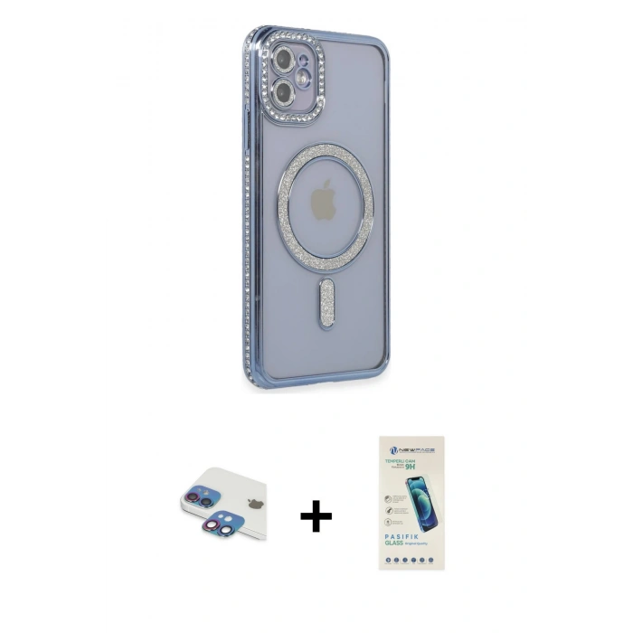 MARSİLYAN™- iPhone 11 Kılıf Zirve Doku Prime - Şeffaf Pasifik Cam Ekran Koruyucu + Pers Alüminyum Kamera Lens - GI
