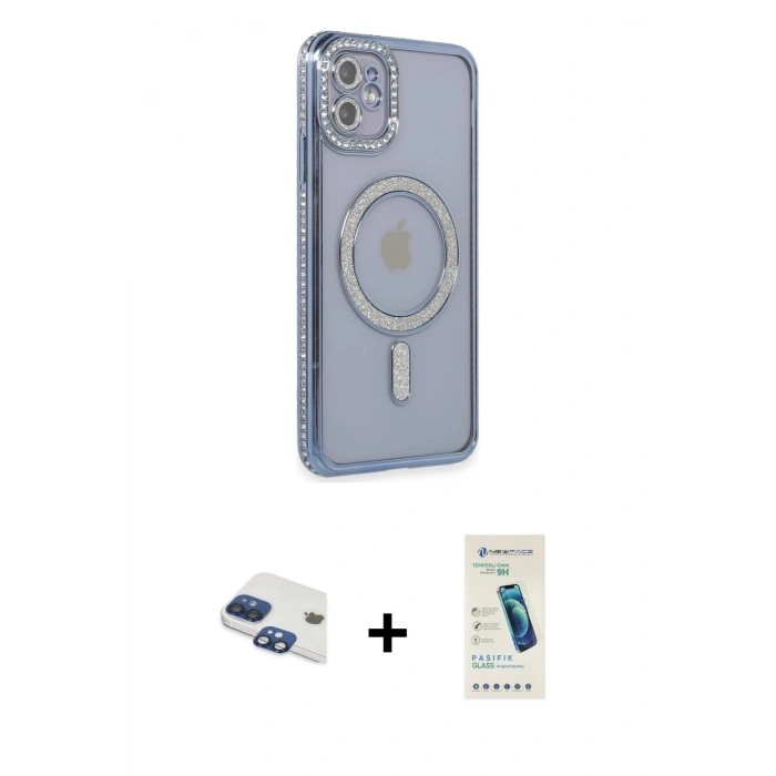 MARSİLYAN™- iPhone 11 Kılıf Zirve Doku Prime - Şeffaf Pasifik Cam Ekran Koruyucu + Pers Alüminyum Kamera Lens - LT