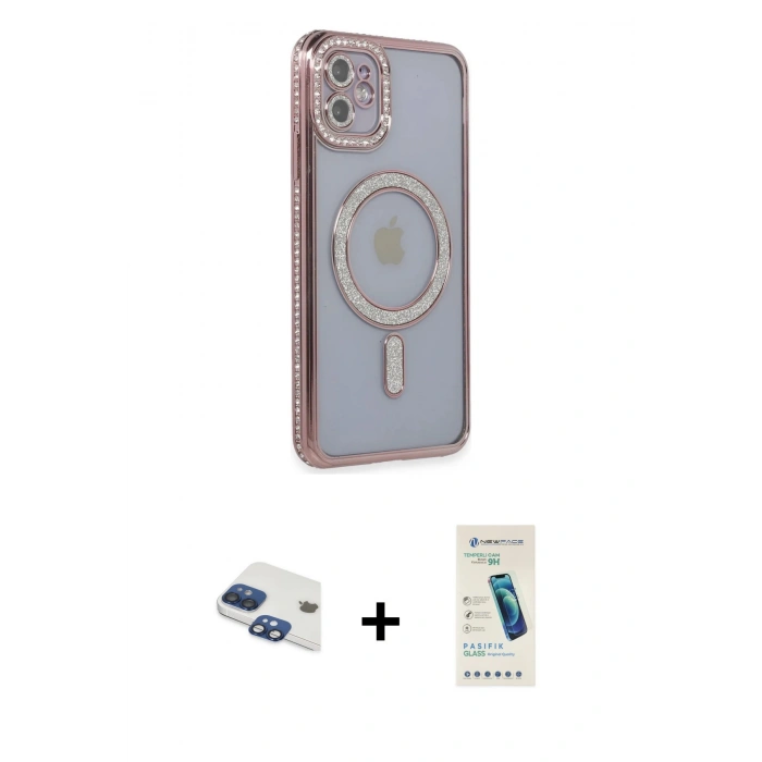 MARSİLYAN™- iPhone 11 Kılıf Zirve Doku Prime - Şeffaf Pasifik Cam Ekran Koruyucu + Pers Alüminyum Kamera Lens - LT