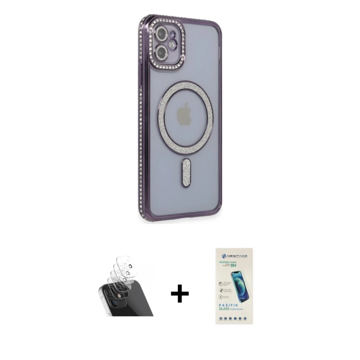 MARSİLYAN™- iPhone 11 Kılıf Zirve Doku Prime - Şeffaf Pasifik Cam Ekran Koruyucu + Kamera Lens Koruma Cam - SF