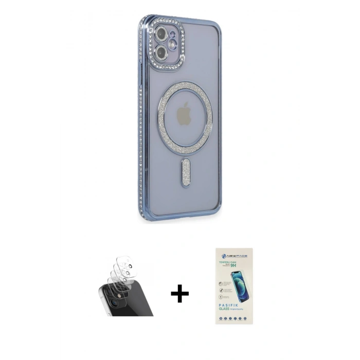 MARSİLYAN™- iPhone 11 Kılıf Zirve Doku Prime - Şeffaf Pasifik Cam Ekran Koruyucu + Kamera Lens Koruma Cam - SF
