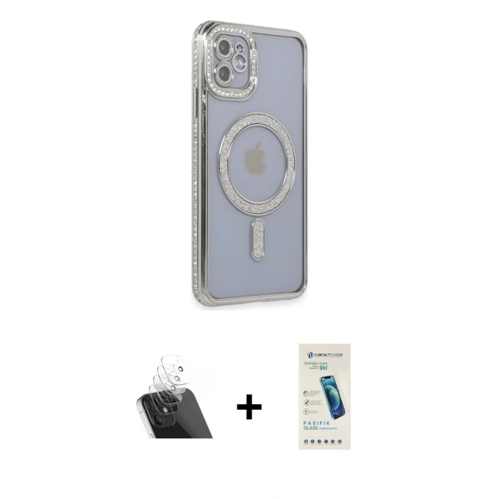 MARSİLYAN™- iPhone 11 Kılıf Zirve Doku Prime - Şeffaf Pasifik Cam Ekran Koruyucu + Kamera Lens Koruma Cam - SF