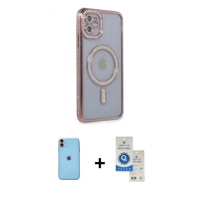 MARSİLYAN™- iPhone 11 Kılıf Zirve Doku Prime - Şeffaf Royal Nano Ekran Koruyucu + Neon Fosforlu Kamera Lens - TU