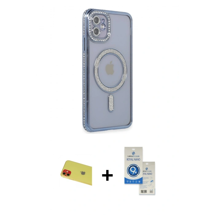 MARSİLYAN™- iPhone 11 Kılıf Zirve Doku Prime - Şeffaf Royal Nano Ekran Koruyucu + Rainbow Kamera Lens Koruma Cam - KI