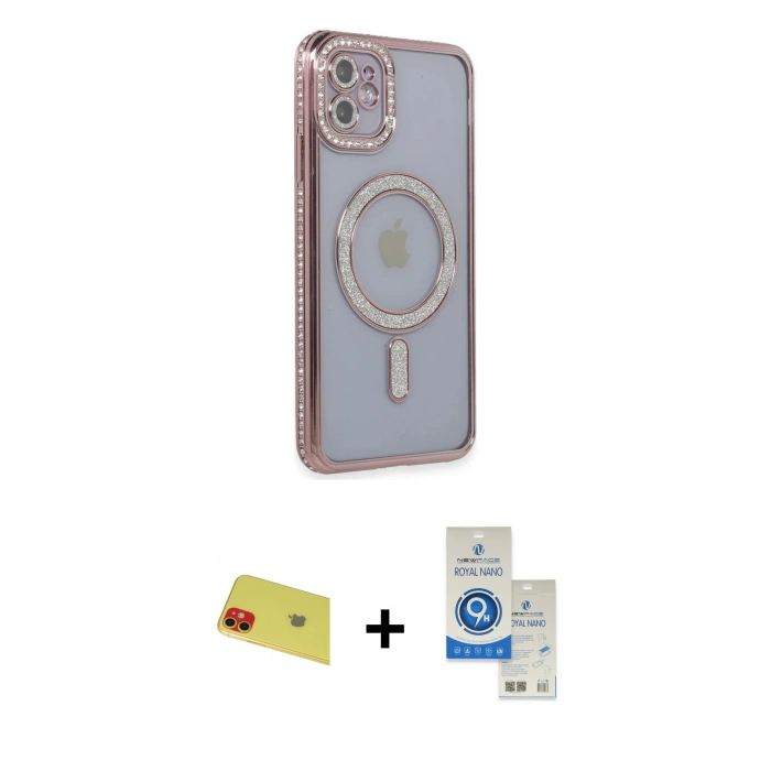 MARSİLYAN™- iPhone 11 Kılıf Zirve Doku Prime - Şeffaf Royal Nano Ekran Koruyucu + Rainbow Kamera Lens Koruma Cam - KI