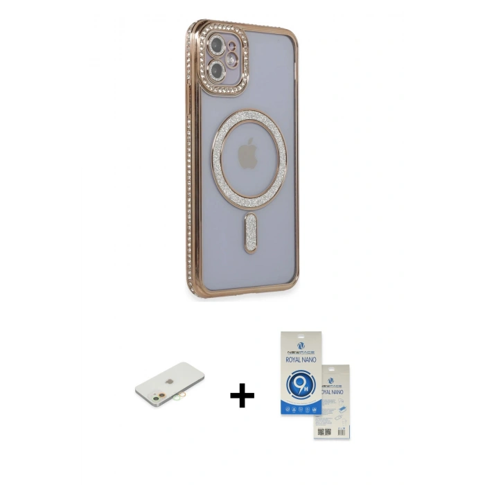 MARSİLYAN™- iPhone 11 Kılıf Zirve Doku Prime - Şeffaf Royal Nano Ekran Koruyucu + Renkli Kamera Lens Koruma Cam - TU