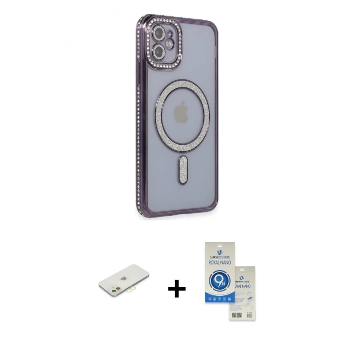 MARSİLYAN™- iPhone 11 Kılıf Zirve Doku Prime - Şeffaf Royal Nano Ekran Koruyucu + Renkli Kamera Lens Koruma Cam - TU