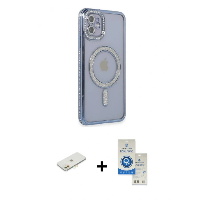 MARSİLYAN™- iPhone 11 Kılıf Zirve Doku Prime - Şeffaf Royal Nano Ekran Koruyucu + Renkli Kamera Lens Koruma Cam - TU