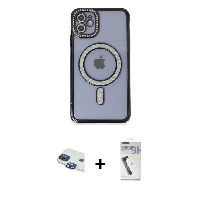 MARSİLYAN™- iPhone 11 Kılıf Zirve Doku Prime - Şeffaf Uv Polymer Nano Ekran Koruyucu + Pers Alüminyum Kamera Lens - LT