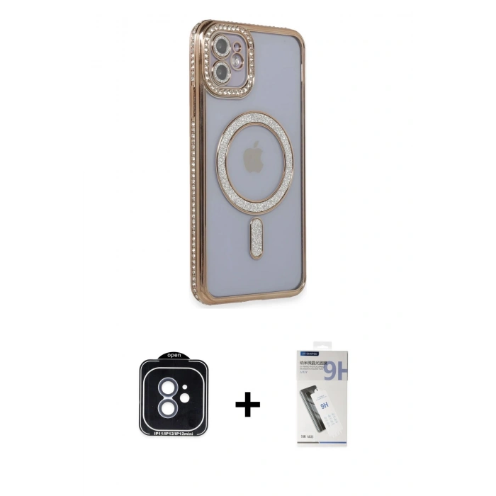 MARSİLYAN™- iPhone 11 Kılıf Zirve Doku Prime - Şeffaf Uv Polymer Nano Ekran Koruyucu + PVD Metal Kamera Lens - MI