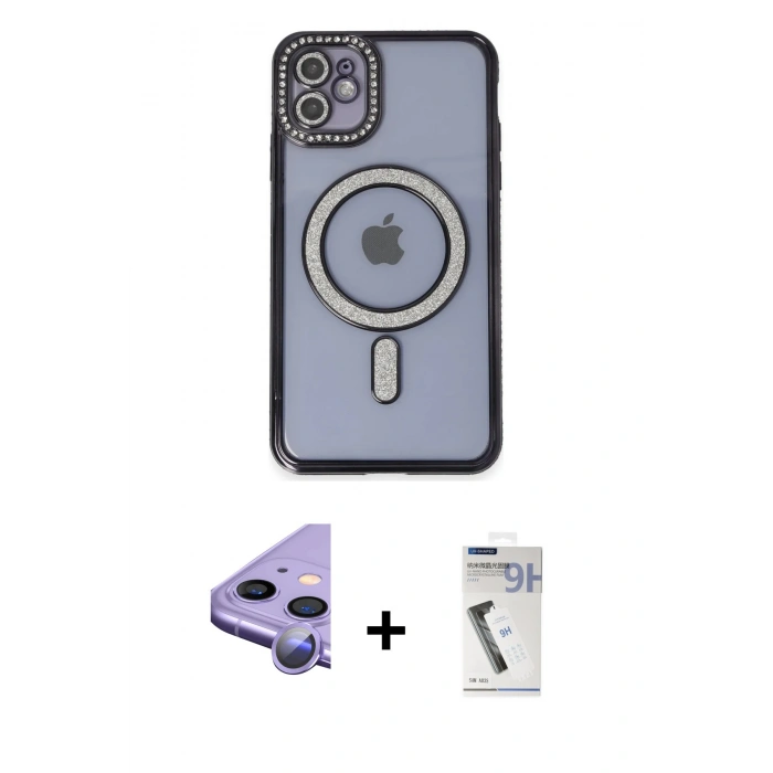MARSİLYAN™- iPhone 11 Kılıf Zirve Doku Prime - Şeffaf Uv Polymer Nano Ekran Koruyucu + Raze Metal Kamera Lens - MR