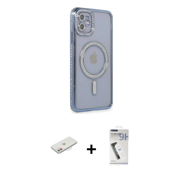 MARSİLYAN™- iPhone 11 Kılıf Zirve Doku Prime - Şeffaf Uv Polymer Nano Ekran Koruyucu + Renkli Kamera Lens Koruma Cam - PE