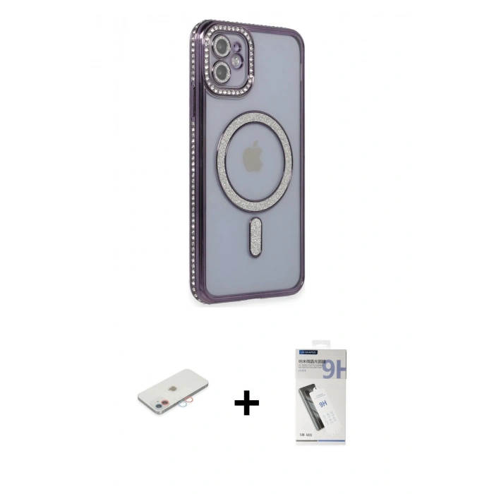 MARSİLYAN™- iPhone 11 Kılıf Zirve Doku Prime - Şeffaf Uv Polymer Nano Ekran Koruyucu + Renkli Kamera Lens Koruma Cam - PE