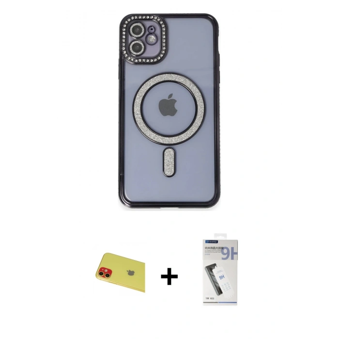 MARSİLYAN™- iPhone 11 Kılıf Zirve Doku Prime - Şeffaf Uv Polymer Nano Ekran Koruyucu + Rainbow Kamera Lens Koruma Cam - KI