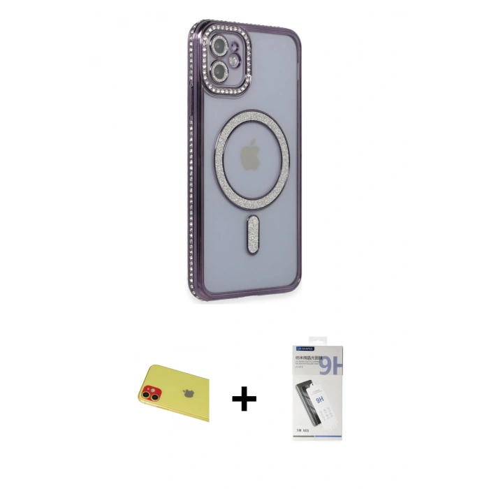 MARSİLYAN™- iPhone 11 Kılıf Zirve Doku Prime - Şeffaf Uv Polymer Nano Ekran Koruyucu + Rainbow Kamera Lens Koruma Cam - KI