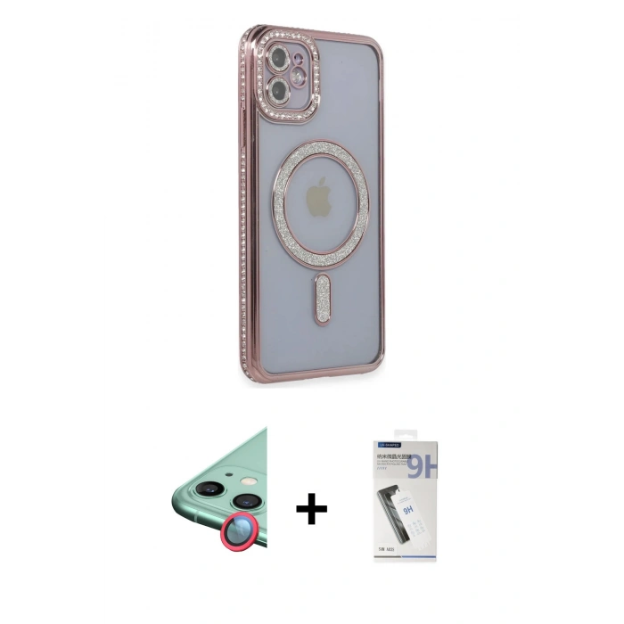MARSİLYAN™- iPhone 11 Kılıf Zirve Doku Prime - Şeffaf Uv Polymer Nano Ekran Koruyucu + Raze Metal Kamera Lens - KI