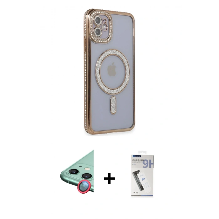 MARSİLYAN™- iPhone 11 Kılıf Zirve Doku Prime - Şeffaf Uv Polymer Nano Ekran Koruyucu + Raze Metal Kamera Lens - KI
