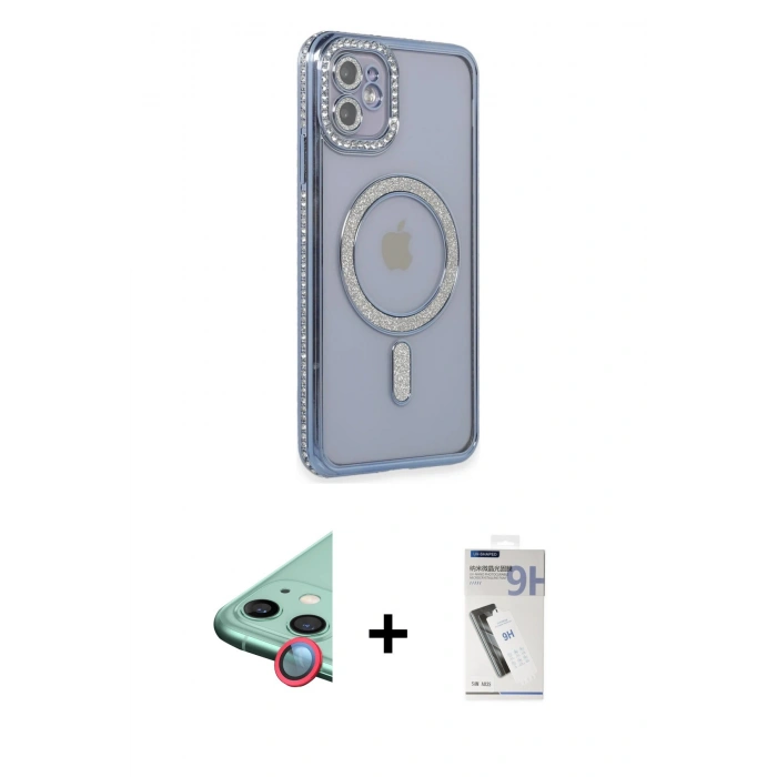 MARSİLYAN™- iPhone 11 Kılıf Zirve Doku Prime - Şeffaf Uv Polymer Nano Ekran Koruyucu + Raze Metal Kamera Lens - KI