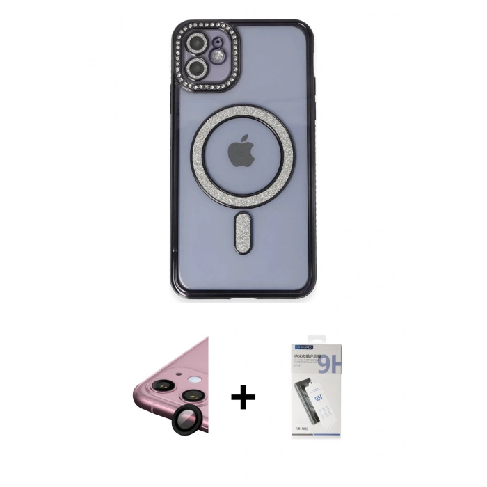 MARSİLYAN™- iPhone 11 Kılıf Zirve Doku Prime - Şeffaf Uv Polymer Nano Ekran Koruyucu + Raze Metal Kamera Lens - SH