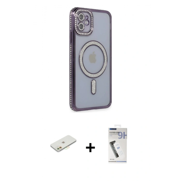 MARSİLYAN™- iPhone 11 Kılıf Zirve Doku Prime - Şeffaf Uv Polymer Nano Ekran Koruyucu + Renkli Kamera Lens Koruma Cam - TU