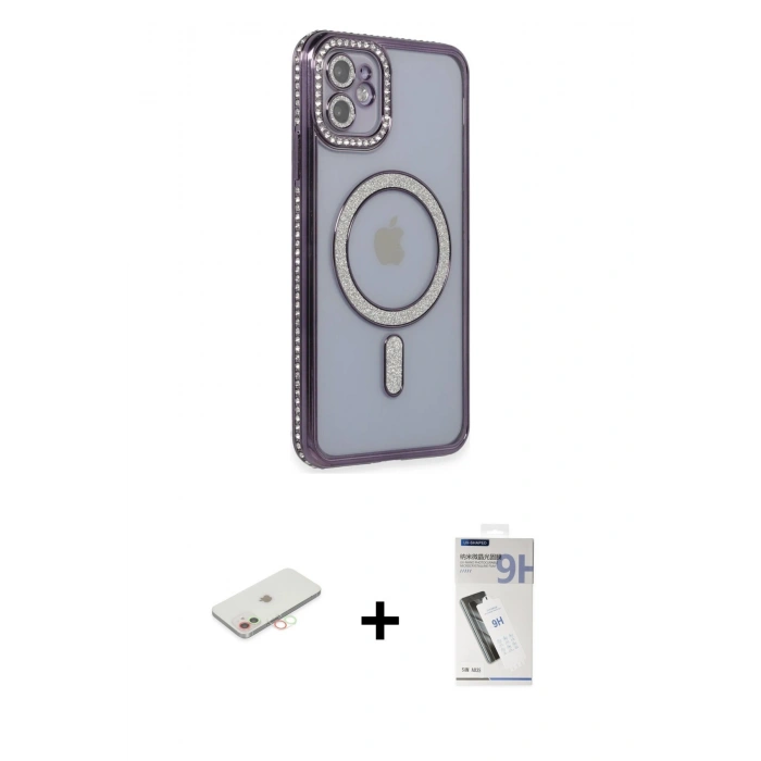MARSİLYAN™- iPhone 11 Kılıf Zirve Doku Prime - Şeffaf Uv Polymer Nano Ekran Koruyucu + Renkli Kamera Lens Koruma Cam - YL