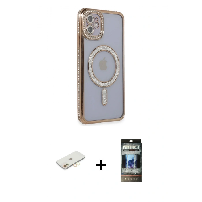 MARSİLYAN™- iPhone 11 Kılıf Zirve Doku Prime - Siyah 34D Hayalet Izgaralı Cam + Renkli Kamera Lens Koruma Cam - SI
