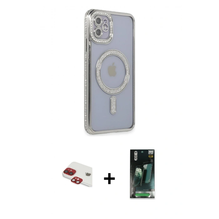 MARSİLYAN™- iPhone 11 Kılıf Zirve Doku Prime - Siyah 360 Mat Full Body Arka Koruyucu + Pers Alüminyum Kamera Lens - KI