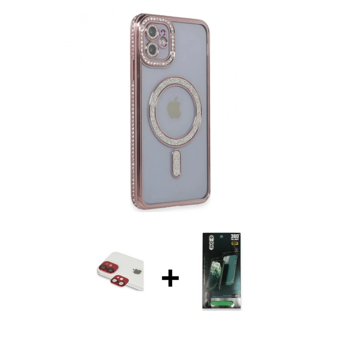 MARSİLYAN™- iPhone 11 Kılıf Zirve Doku Prime - Siyah 360 Mat Full Body Arka Koruyucu + Pers Alüminyum Kamera Lens - KI