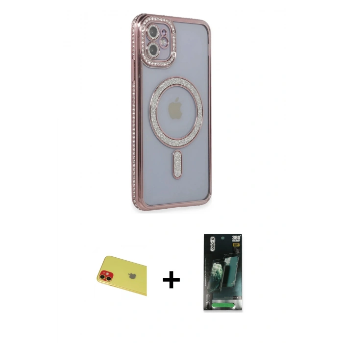 MARSİLYAN™- iPhone 11 Kılıf Zirve Doku Prime - Siyah 360 Mat Full Body Arka Koruyucu + Rainbow Kamera Lens Koruma Cam - KI