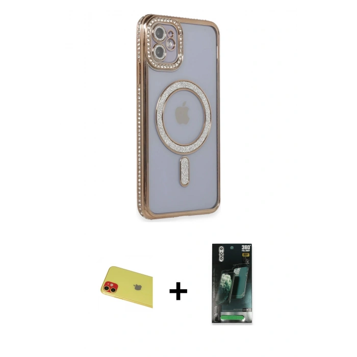 MARSİLYAN™- iPhone 11 Kılıf Zirve Doku Prime - Siyah 360 Mat Full Body Arka Koruyucu + Rainbow Kamera Lens Koruma Cam - KI
